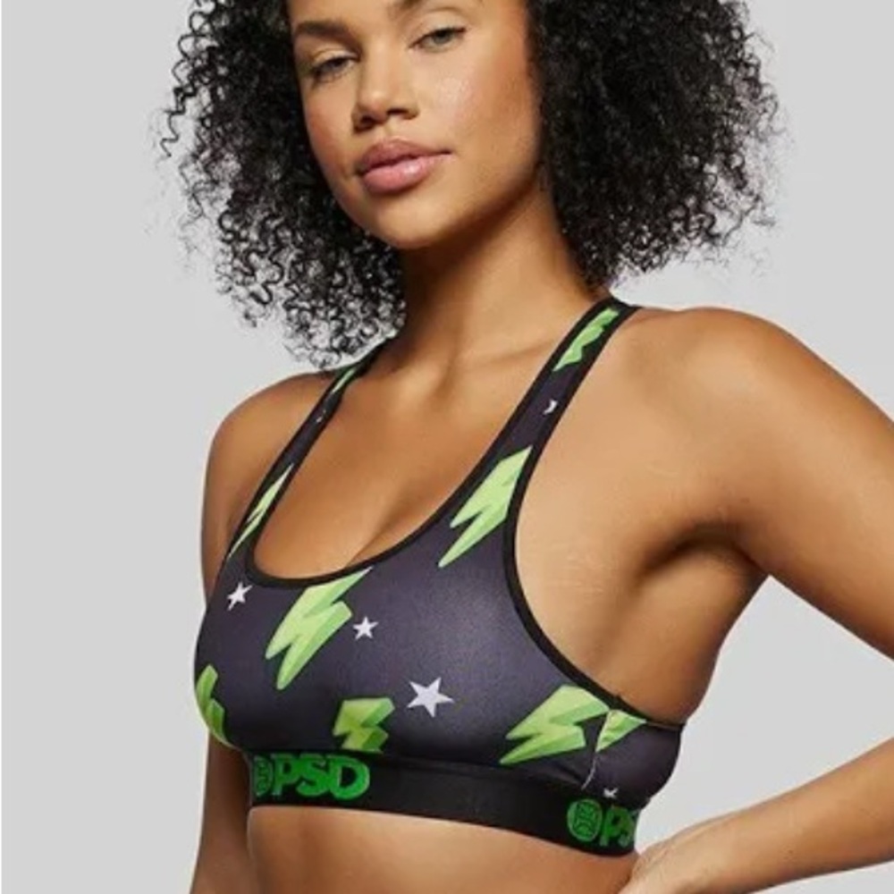 PSD Women's Lightning Bolt Sports Bra - Black and Neon Green